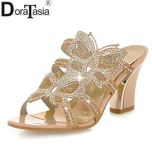 Rhinestone Butterfly Print High Heels