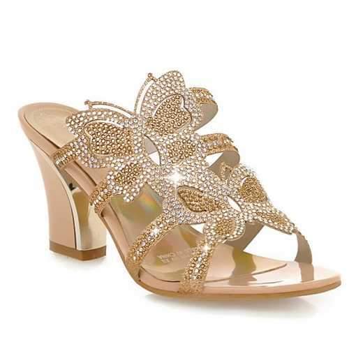 Rhinestone Butterfly Print High Heels