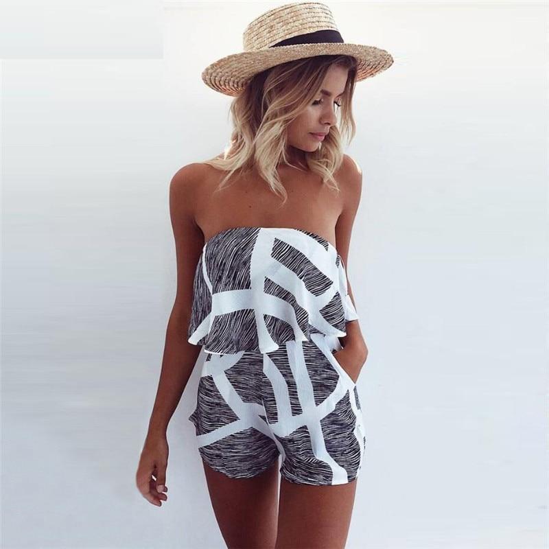 Women Strapless Playsuit Striped Rompers