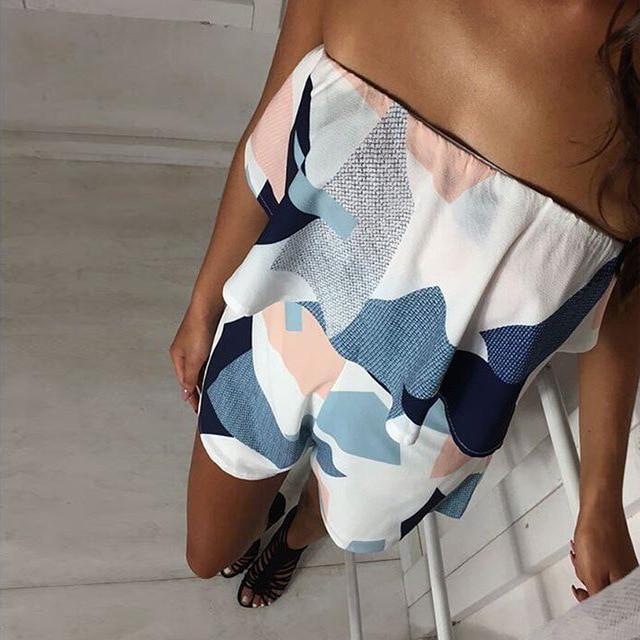 Women Strapless Playsuit Striped Rompers