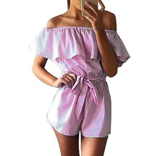 Women Strapless Playsuit Striped Rompers