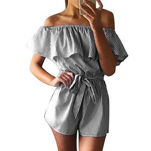 Women Strapless Playsuit Striped Rompers