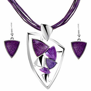 Leather Chain Enamel Gem Jewelry Sets