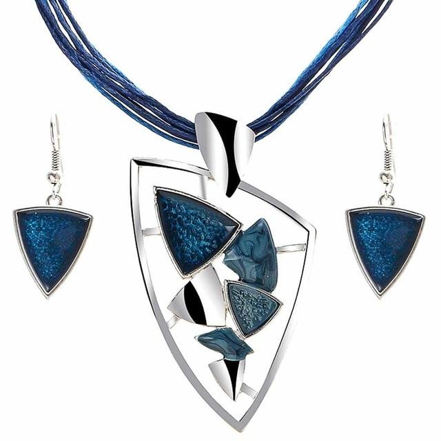 Leather Chain Enamel Gem Jewelry Sets