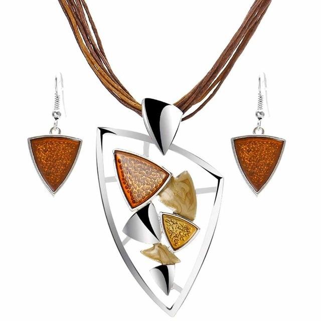 Leather Chain Enamel Gem Jewelry Sets