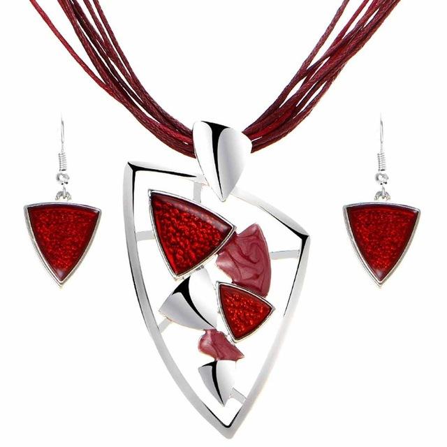 Leather Chain Enamel Gem Jewelry Sets