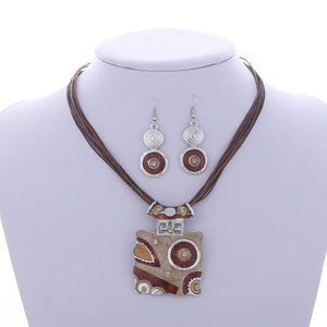 Leather Chain Enamel Gem Jewelry Sets