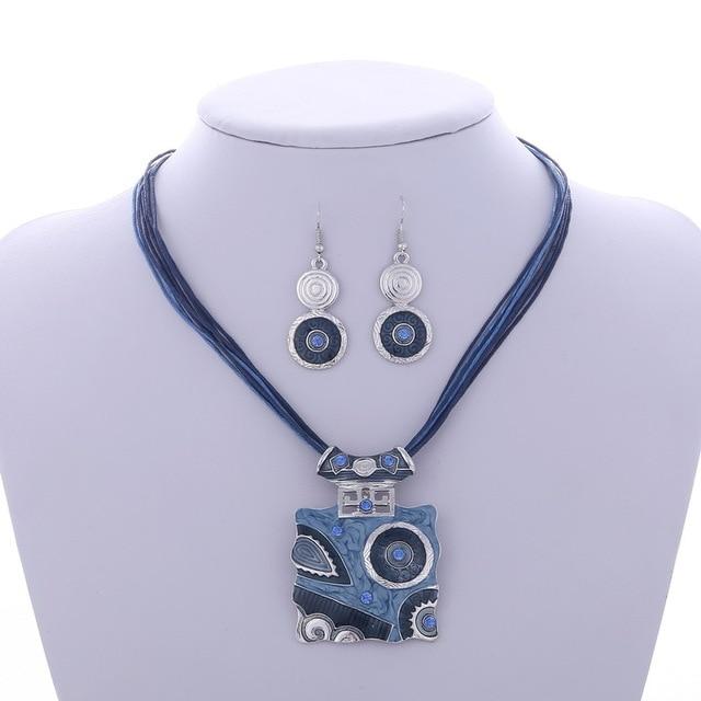 Leather Chain Enamel Gem Jewelry Sets