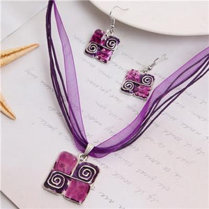 Leather Chain Enamel Gem Jewelry Sets