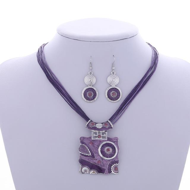 Leather Chain Enamel Gem Jewelry Sets