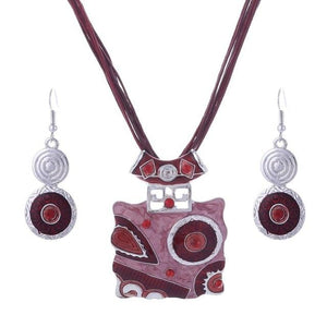 Leather Chain Enamel Gem Jewelry Sets