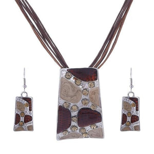 Leather Chain Enamel Gem Jewelry Sets