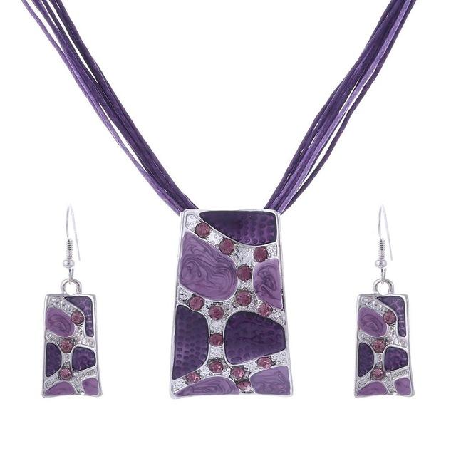 Leather Chain Enamel Gem Jewelry Sets