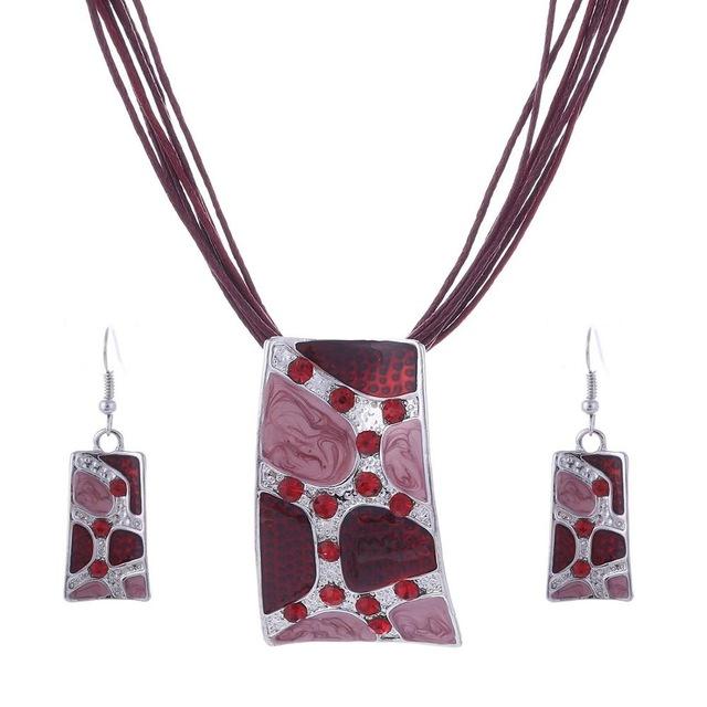 Leather Chain Enamel Gem Jewelry Sets