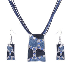 Leather Chain Enamel Gem Jewelry Sets