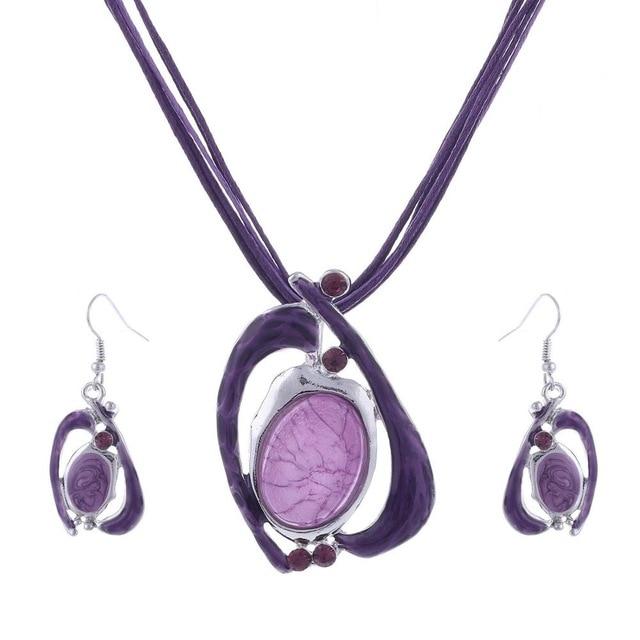 Leather Chain Enamel Gem Jewelry Sets