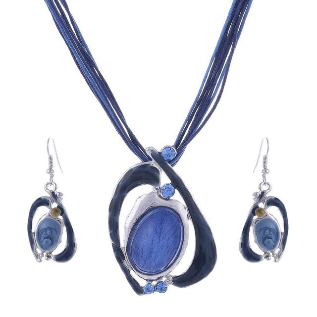 Leather Chain Enamel Gem Jewelry Sets