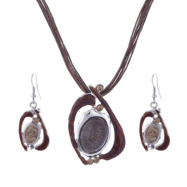 Leather Chain Enamel Gem Jewelry Sets