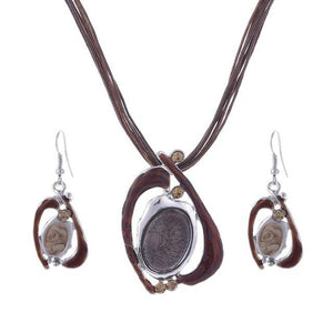 Leather Chain Enamel Gem Jewelry Sets