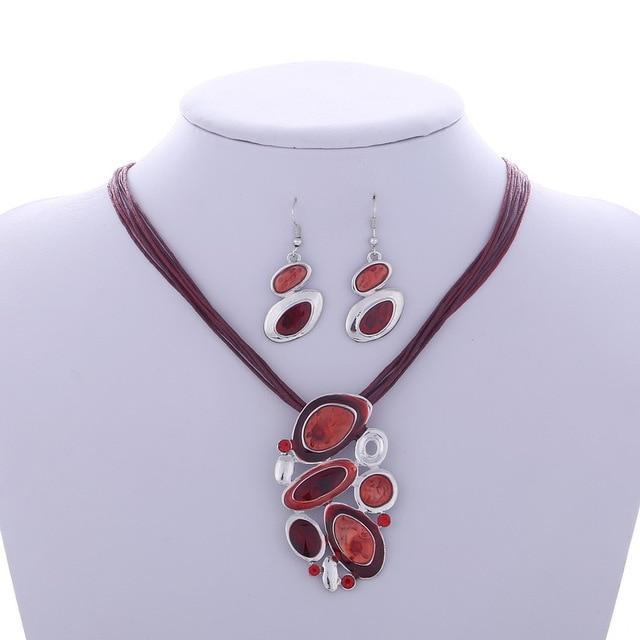 Leather Chain Enamel Gem Jewelry Sets