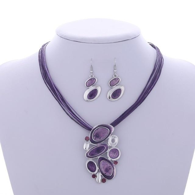 Leather Chain Enamel Gem Jewelry Sets